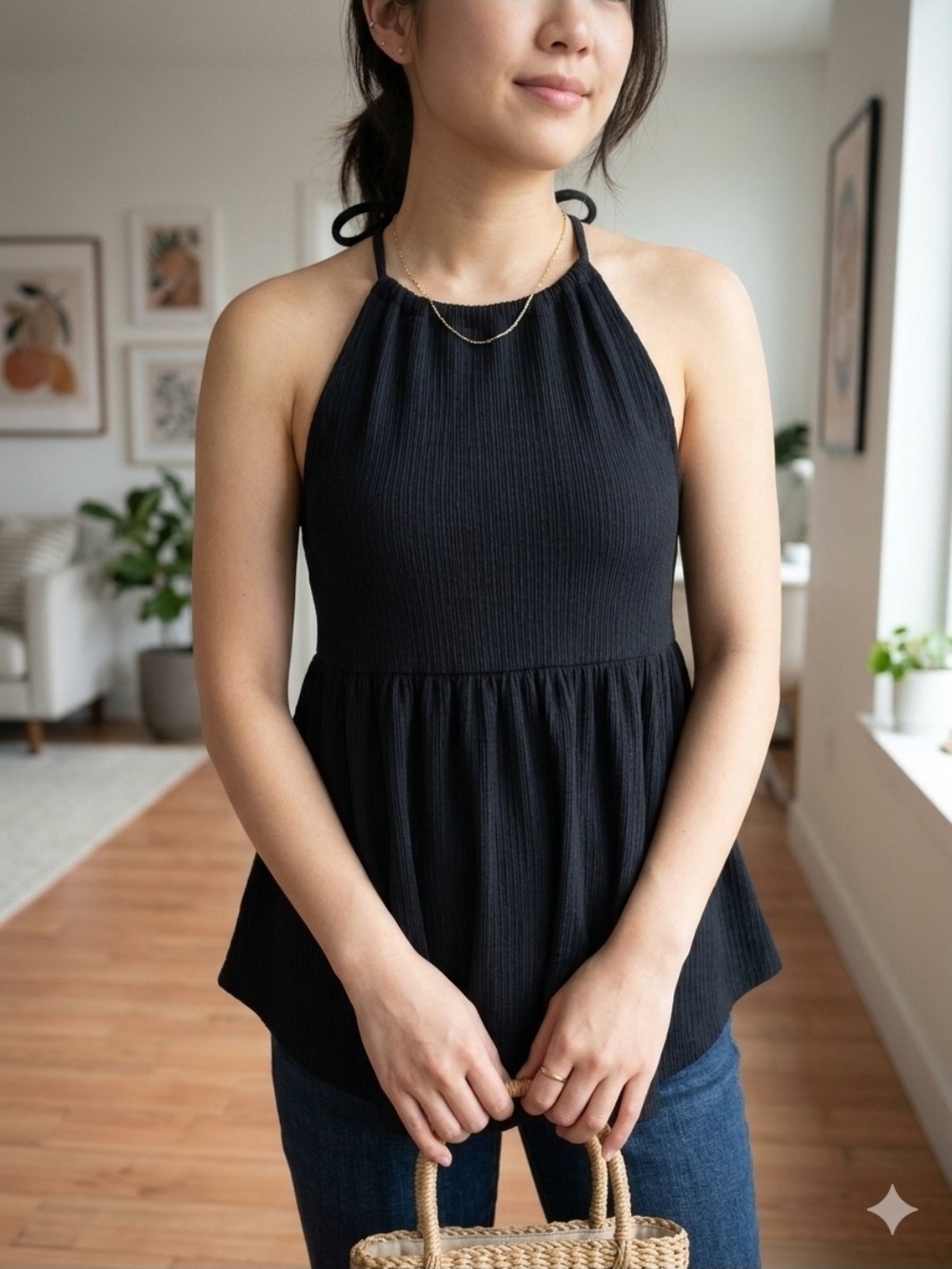 Women’s Black Halter Neck Peplum Top